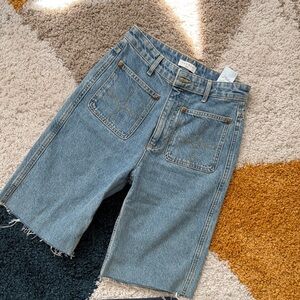 Sandro Light Wash Denim Mid-Rise Knee-Length Shorts